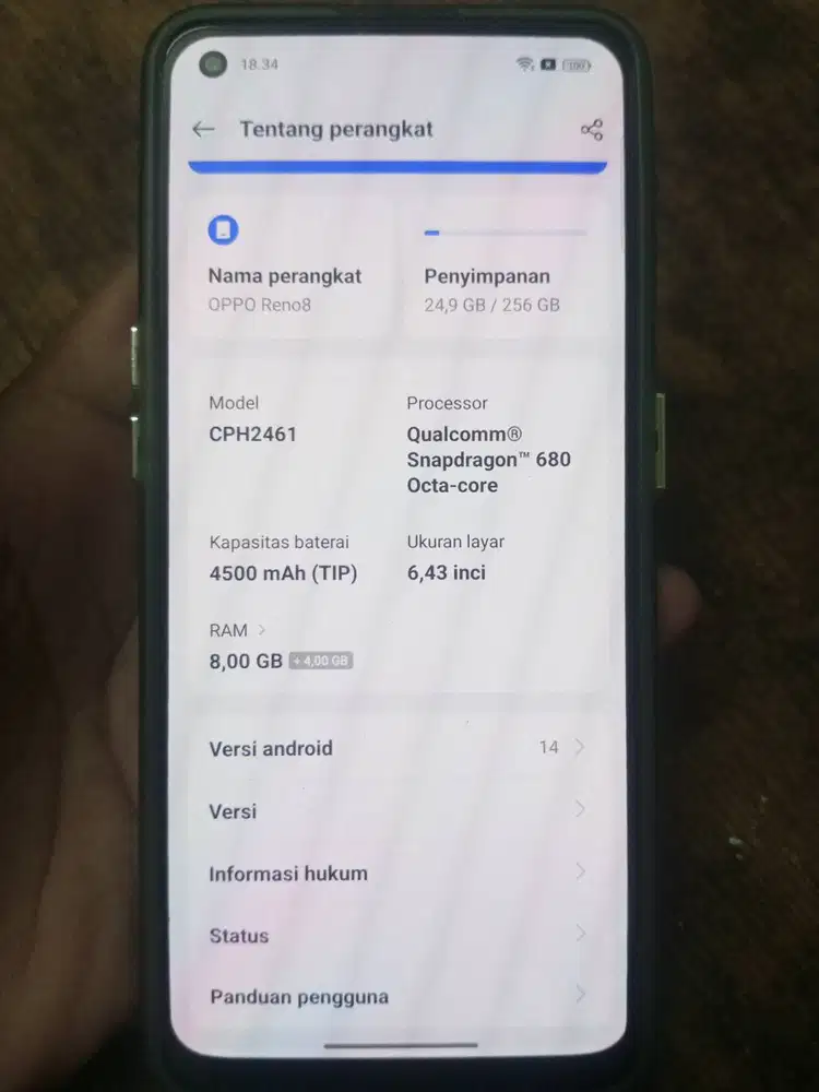 Oppo reno8 ram8+4 internal 256gb mulusss full set