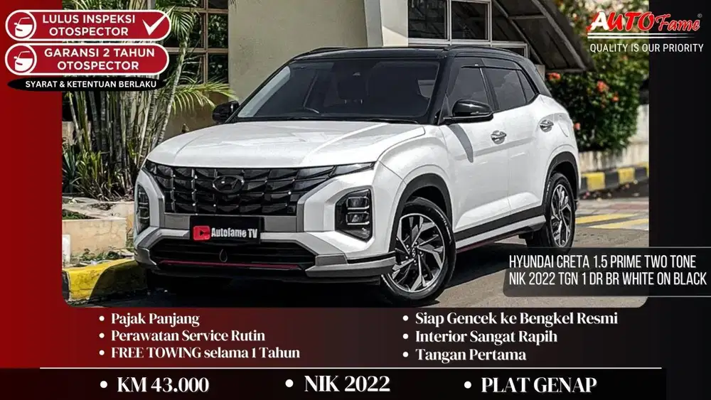 Hyundai Creta 1.5 Prime Two Tone NIK 2022 Tgn 1 Dr Br White On Black