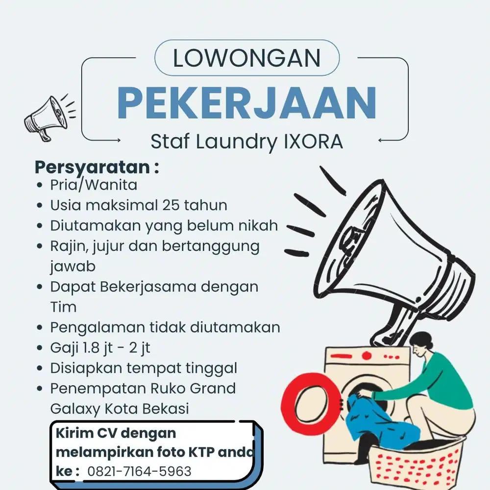 Dicari pegawai laundry