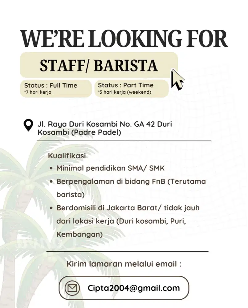 Baverage Staff ( Diutamakan Barista )