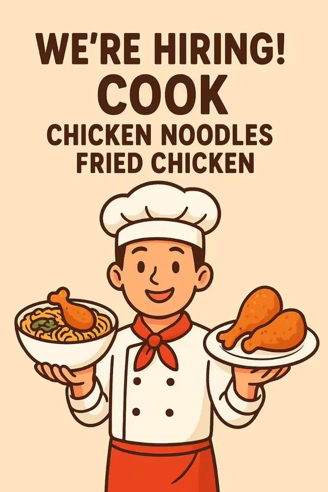 Lowongan tukang masak Mie ayam & Ayam goreng untuk jualan