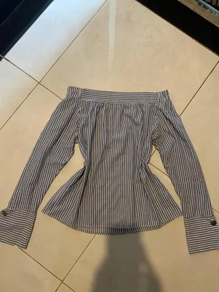 BAJU SABRINA BIRU GARIS