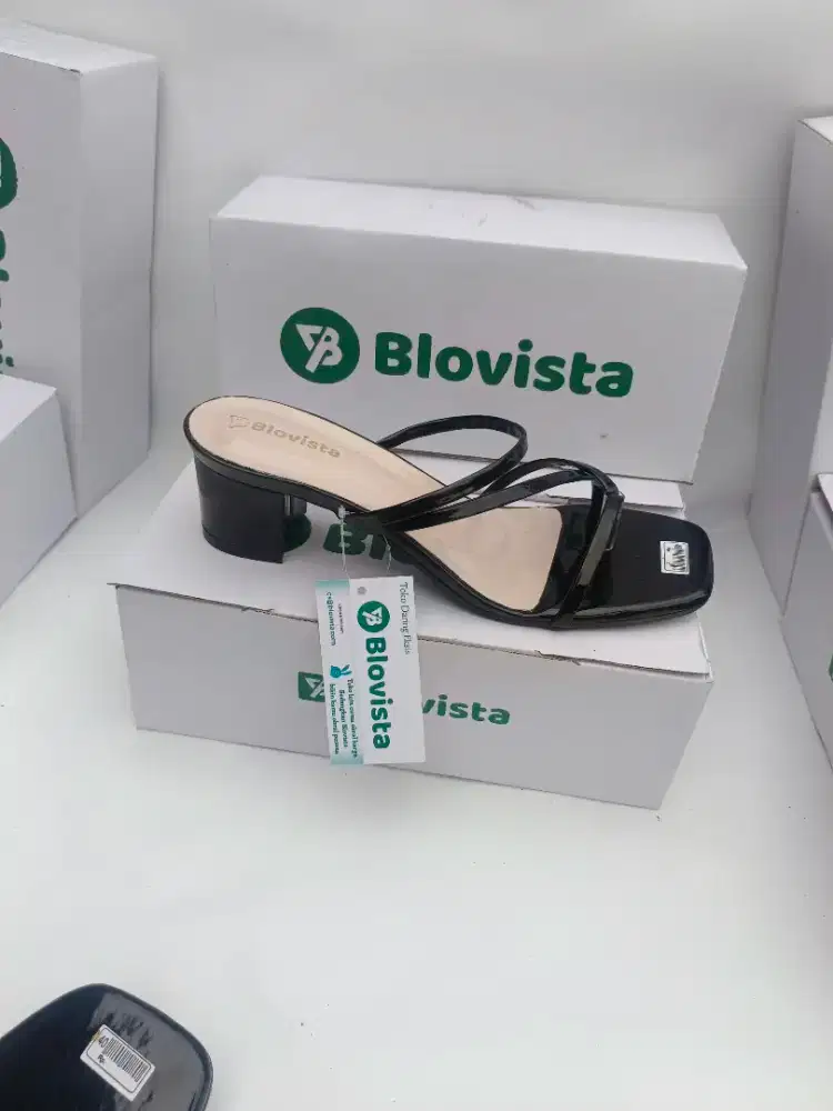 Blovista Chic Black Heels Sandal Tali Silang Elegan | Hak Tinggi 5cm