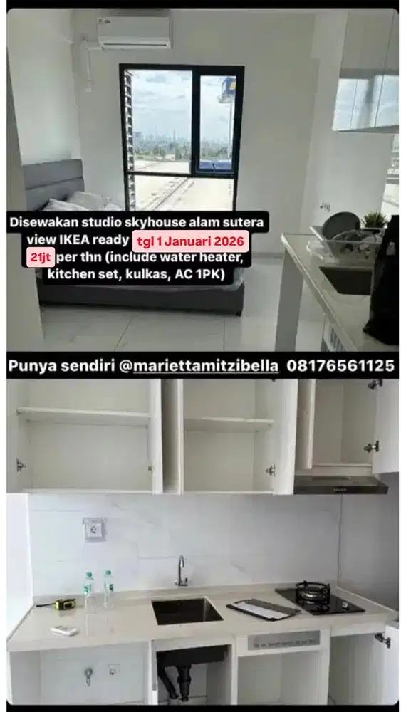 Skyhouse Alam Sutera Studio Disewakan Tahunan