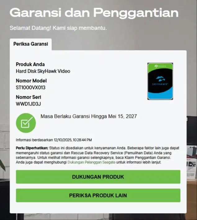 1TB SkyHawk Video Hard Drives ST1000VX013 (Garansi s/d 15 Mei 2027)