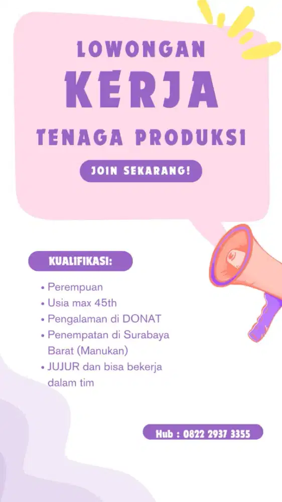 Dicari tenaga produksi untuk DONAT