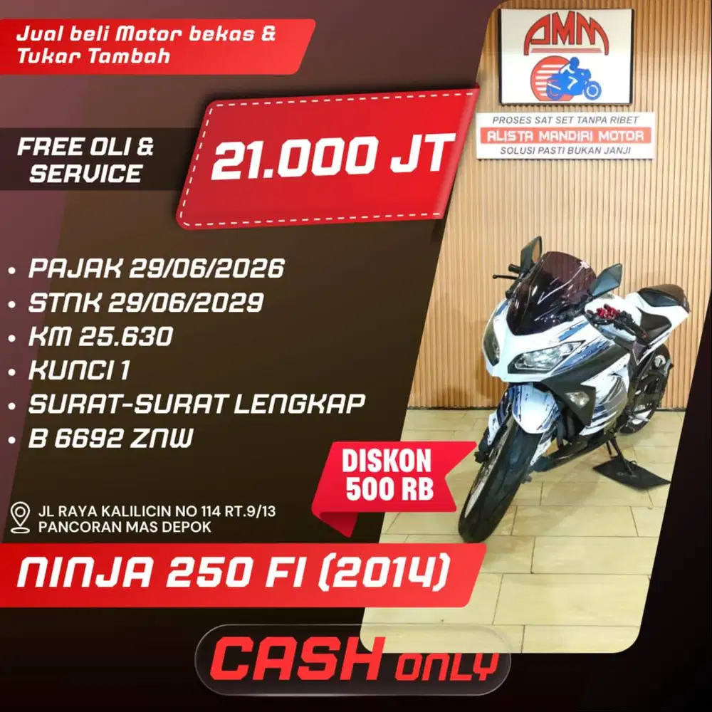 NINJA 250 FI TH 2014 PAJAK ON BISA BAYAR VIA CC / PAYL.ATER