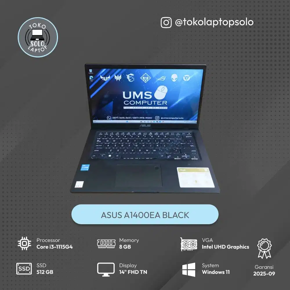 ASUS A1400EA Black INTEL Core i3-1115G4 RAM 8GB SSD 512GB Intel UHD
