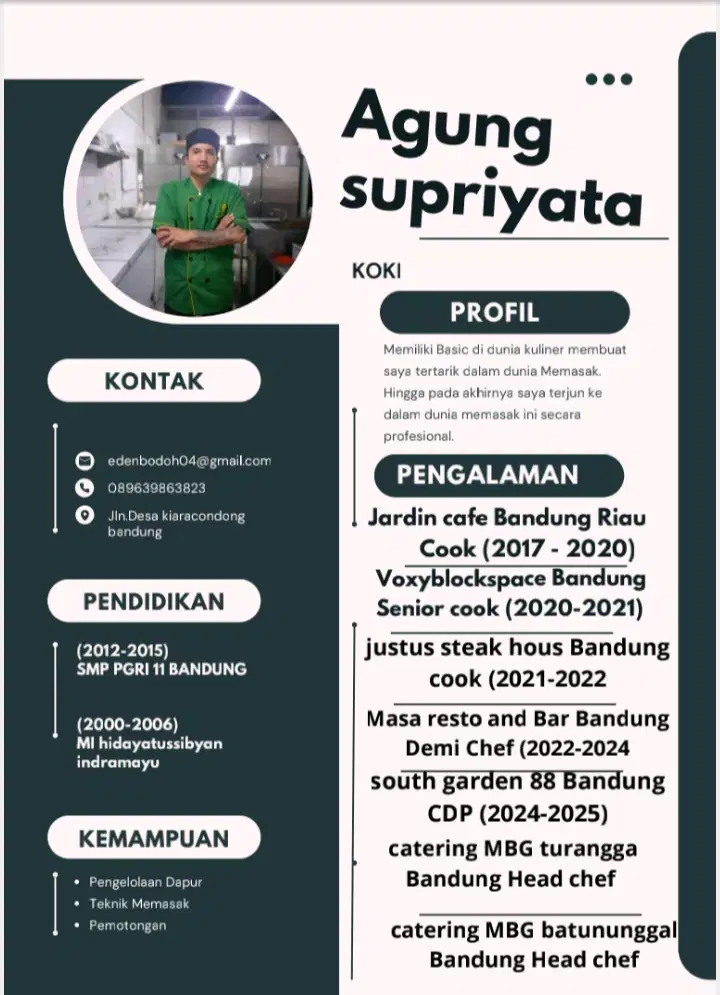 Mencari pekerjaan apapun . Masak / DLL siap kerja
