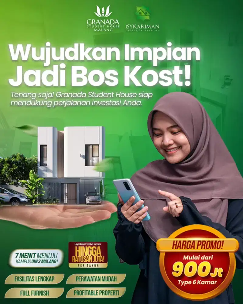 Dijual Rumah Kost dekat dengan UIN 3 Batu Malang Free Manajemen