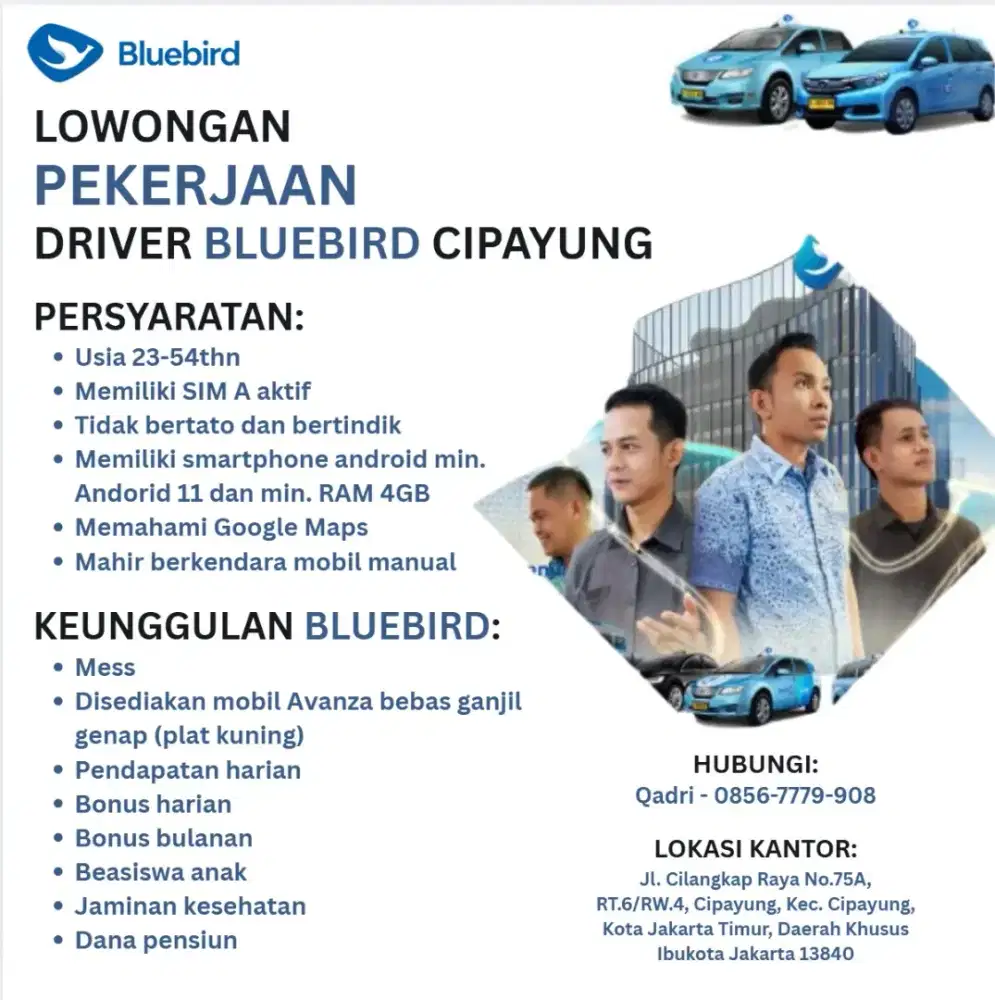 Lowongan Driver Taxi Bluebird Pool Cipayung