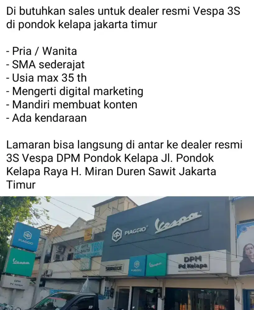 Marketing dealer resmi Vespa 3S