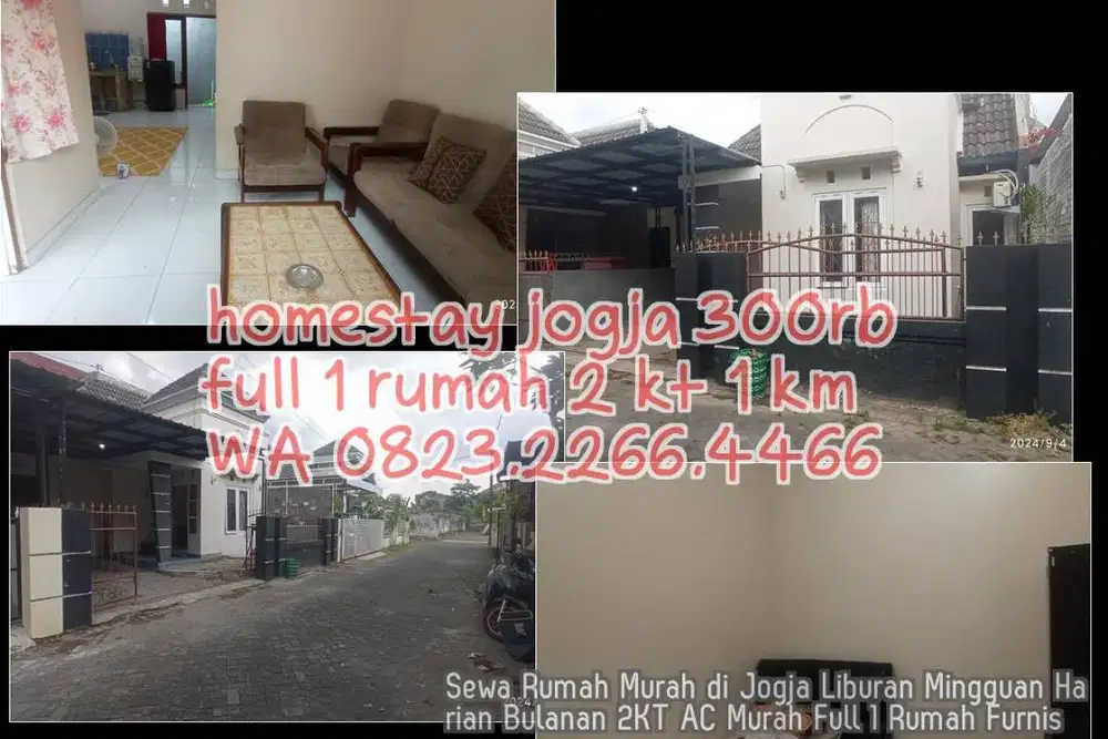Sewa Rumah Murah di Jogja Liburan Mingguan Harian Bulanan 2KT AC Murah