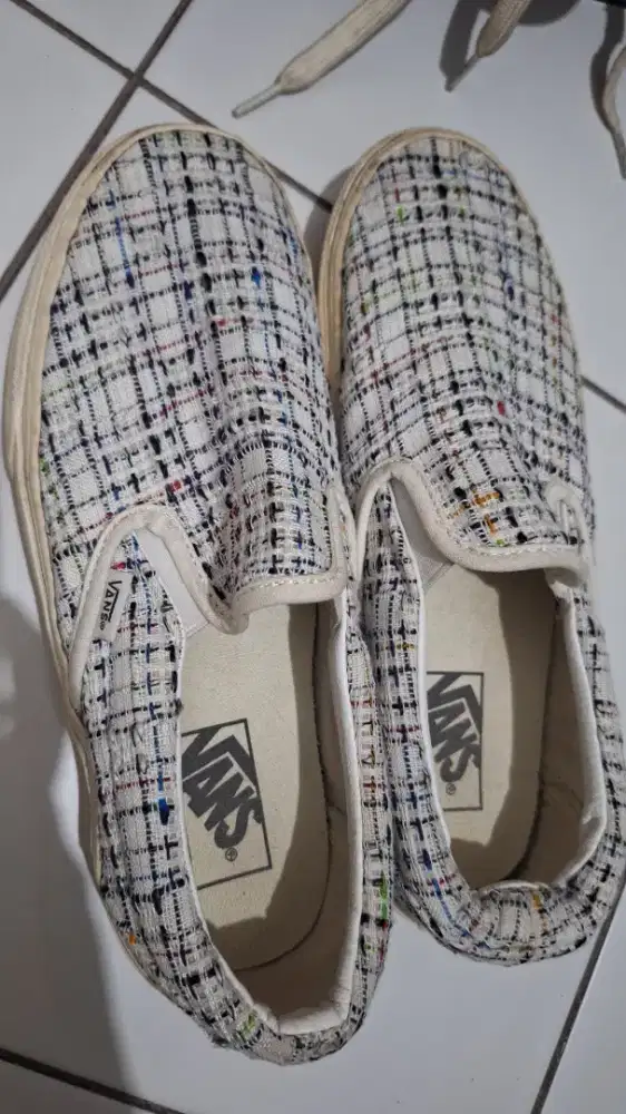 sepatu vans authentic classic woven plaid white