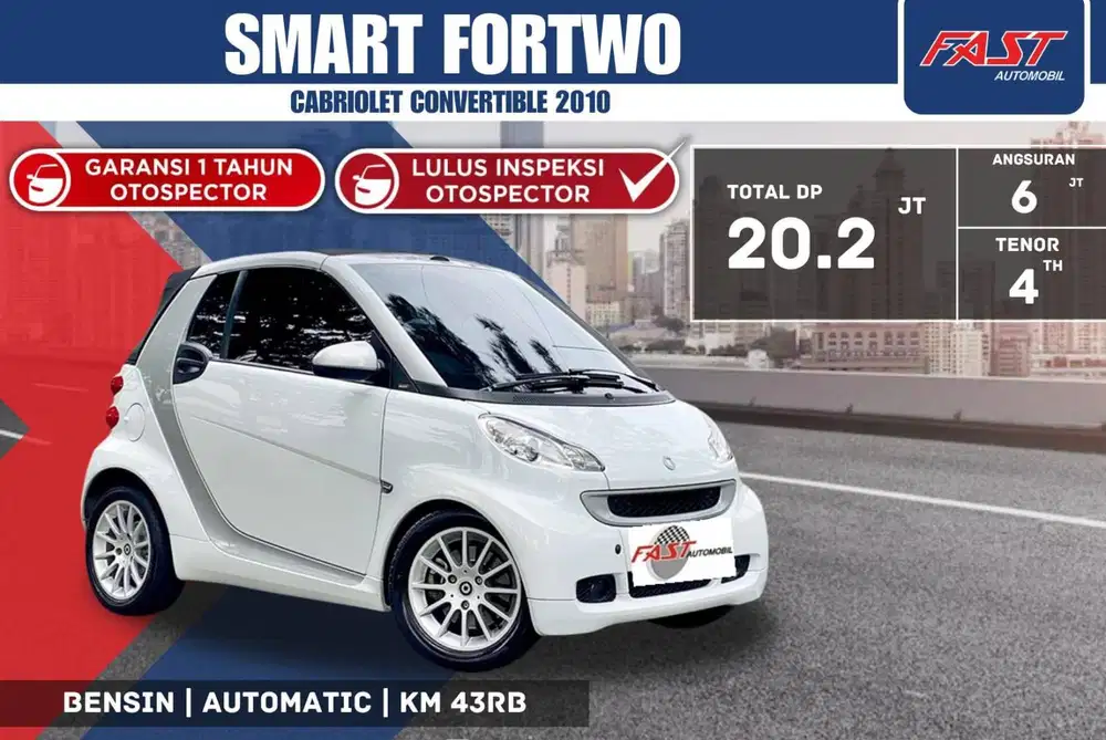 SMART FORTWO 2010 CABRIOLET CONVERTIBLE LOW KM.43RB & PAJAK PANJANG