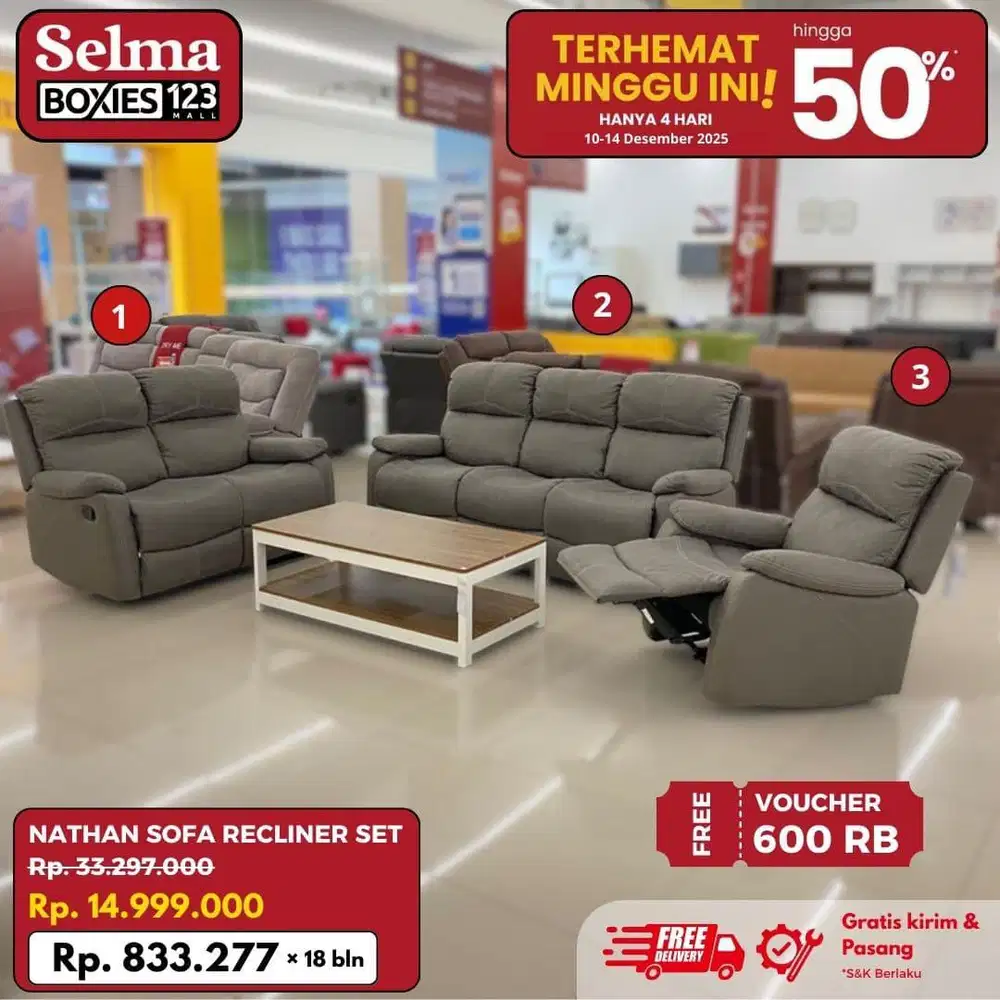 Sofa set selonjoran selma promo murah
