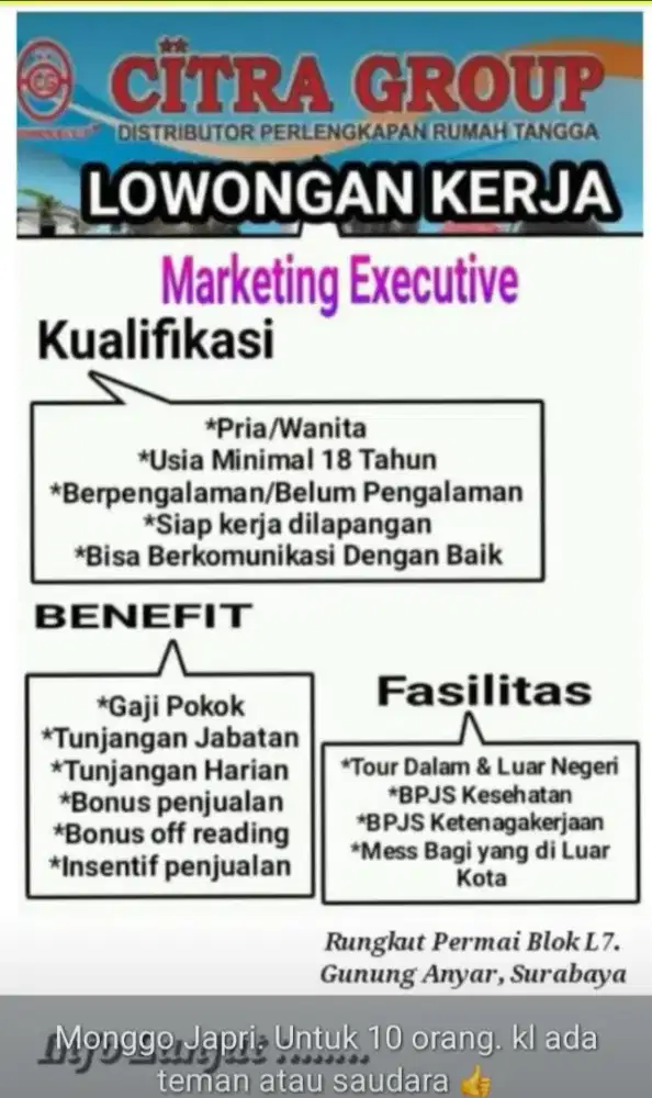 LOWONGAN KERJA BAGIAN PROSFEK (izin promosi)