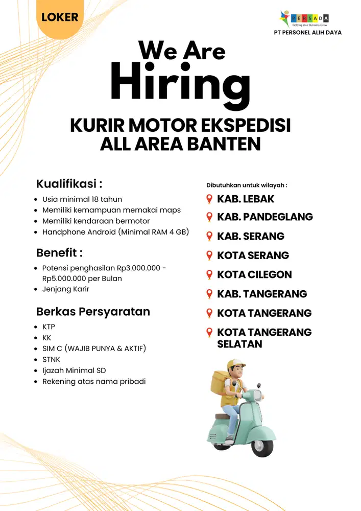 LOWONGAN KURIR MOTOR PAKET EKSPEDISI UNTUK ALL AREA BANTEN