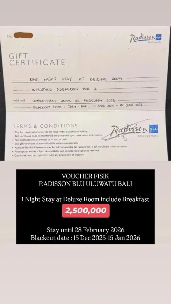 Voucher Hotel Radisson Blu Uluwatu Bali