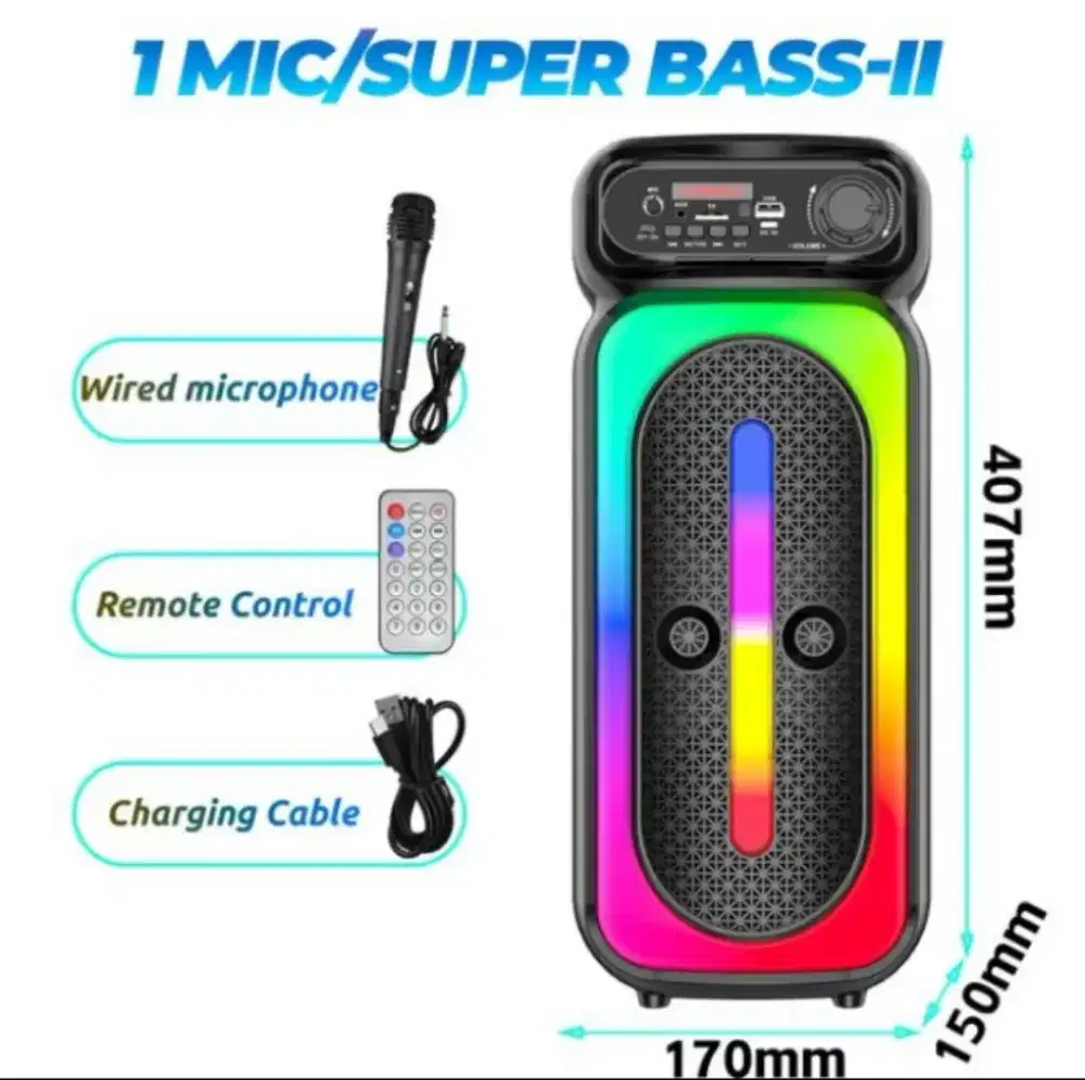 Speaker karaoke bluetooth lengkap mic+remote