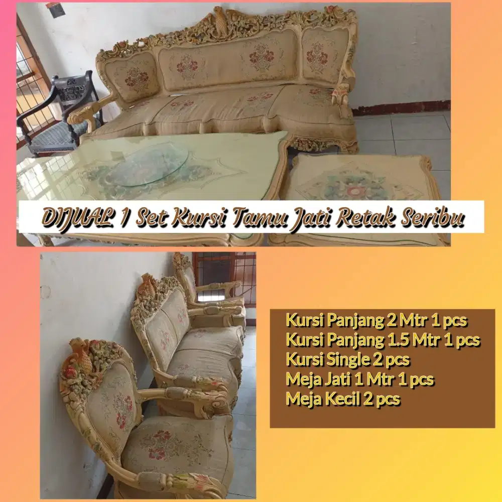 JUAL KURSI TAMU ANTIK JATI RETAK SERIBU 1 SET