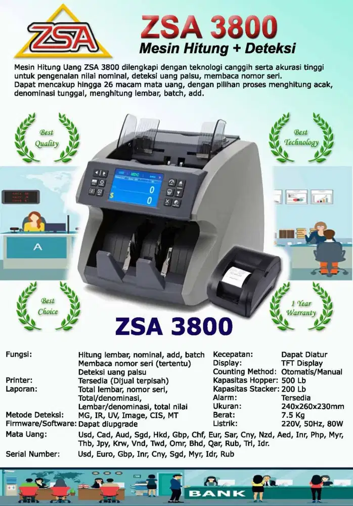 Mesin Hitung Uang ZSA 3800 - 26 Mata Uang