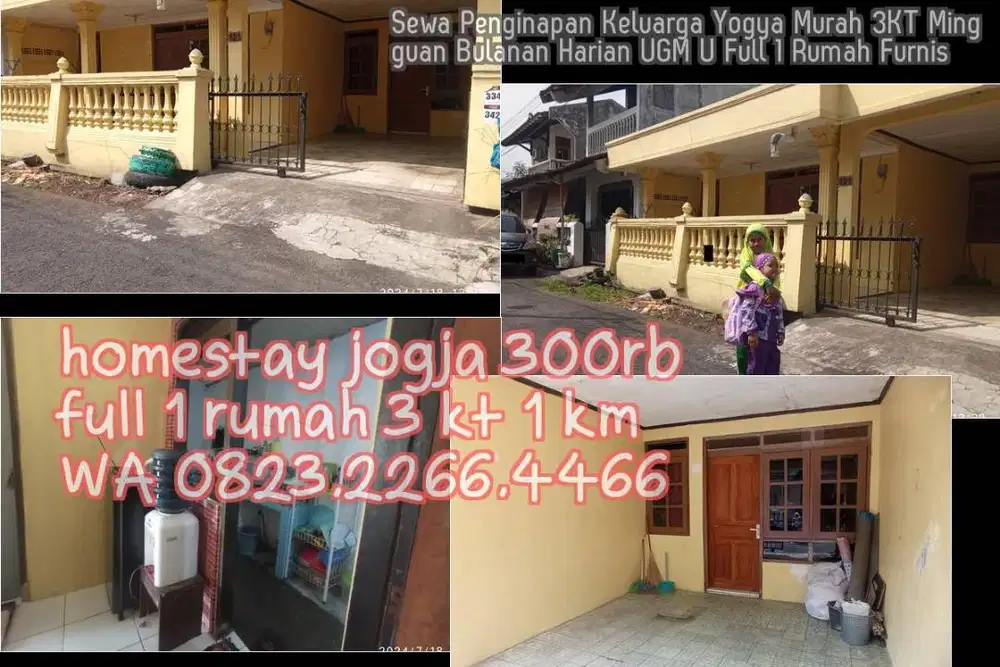Sewa Penginapan Keluarga Yogya Murah 3KT Mingguan Bulanan Harian UGM U