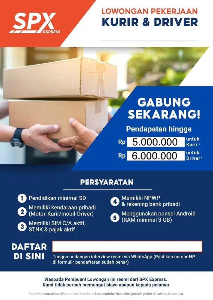 LOWONGAN KURIR SHOPEE/SPX EXPRESS