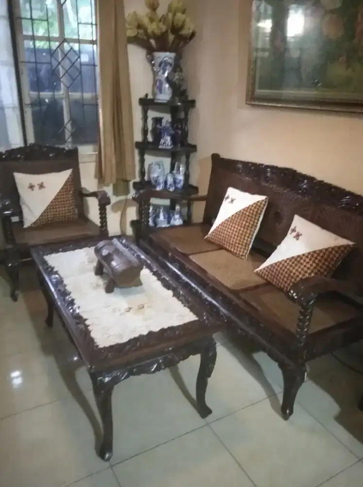 Meja Kursi Jati Rotan Klasik Jadul Rawatan