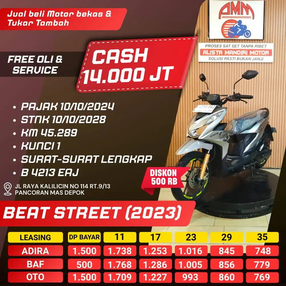 BEAT STREET 2023 DP 500 CC 0% KREDIVO TOKPED SPAYLATER INDODANA GOPAY