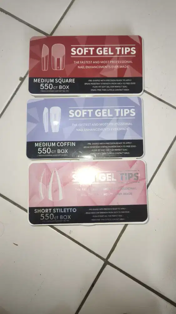 Soft Gel Tips Nails short stiletto, medium square, medium coffin