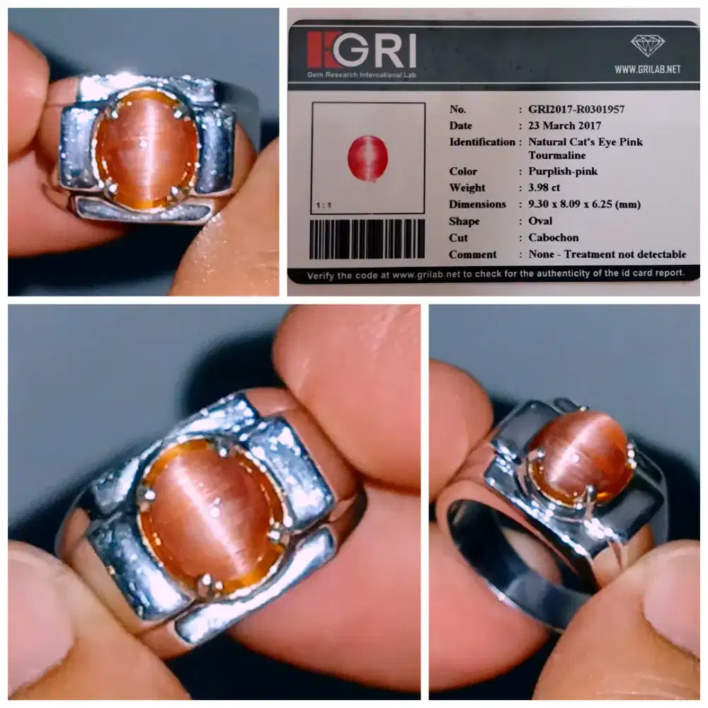 Cat Eye Pink Tourmaline 3.98cts GRI Lab