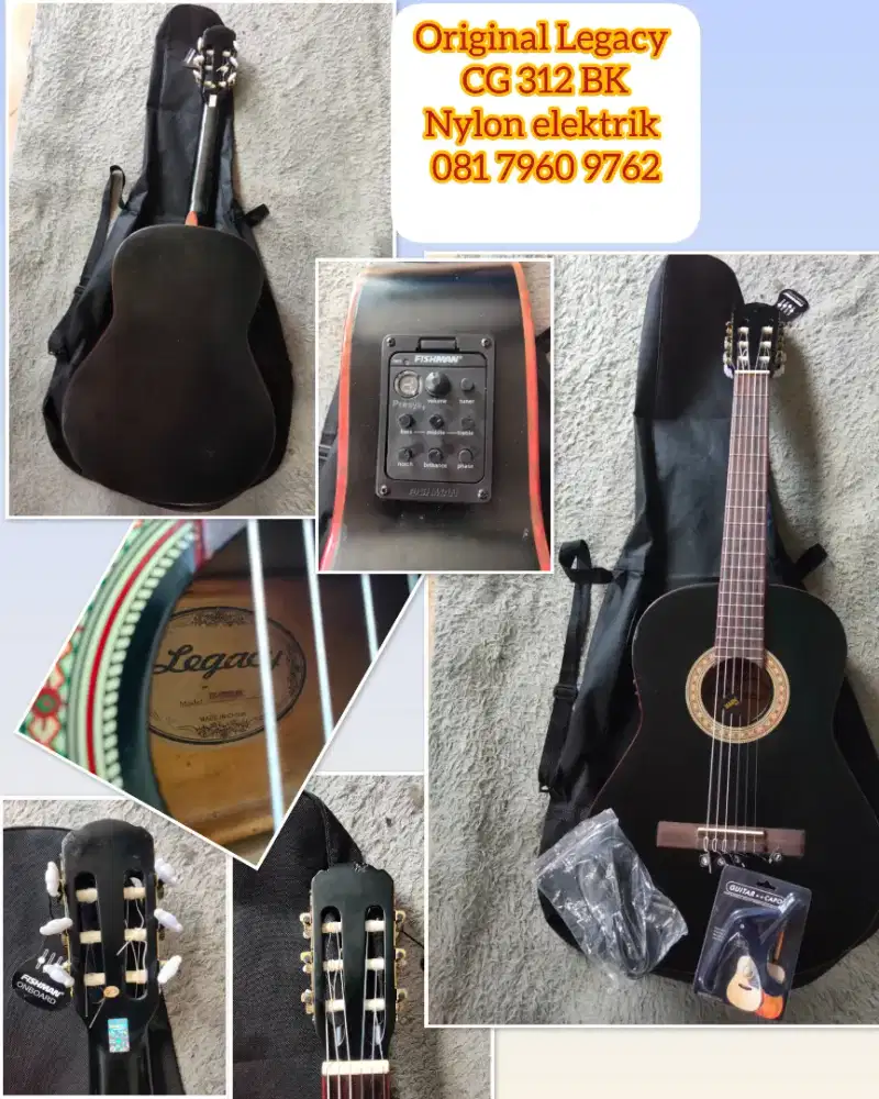Gitar Original nylon elektrik legacy CG 312 BK siap pakai lengkap