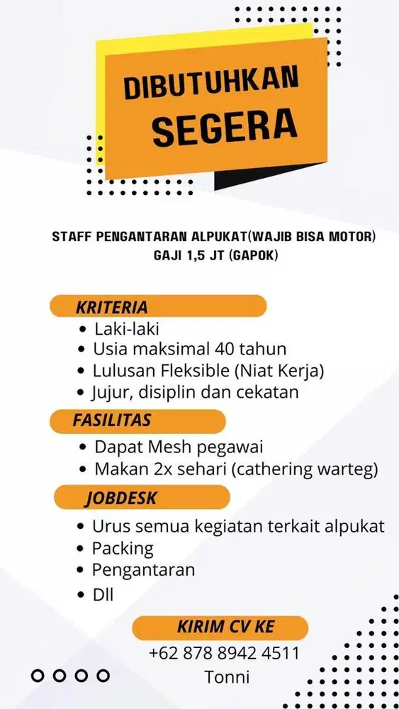lowongan kerja pegawai pengantaran