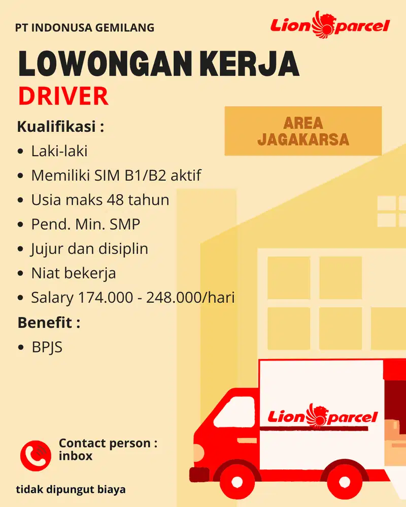 DIBUTUHKAN DRIVER SIM B1/B2 LANGSUNG KERJA AREA JAGAKARSA