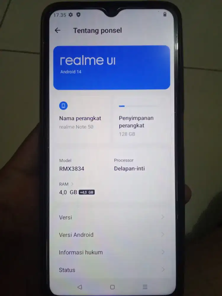 Realme note 50 ram 4gb 128