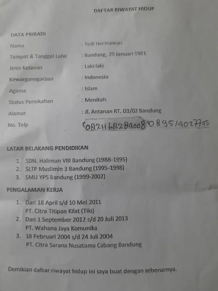 Lagi mencari pekerjaan kurir atau supir/kenek