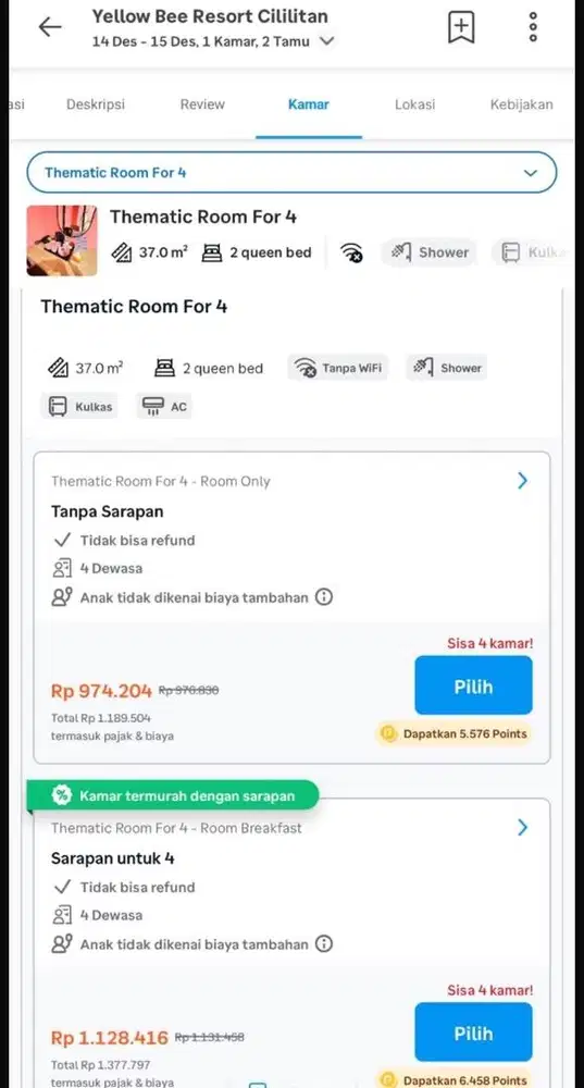 Jual murah hotel Yellow bee resort Cililitan 14-15 Dec'25