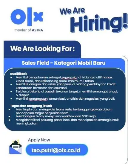 Lowongan Kerja Sales Field - Bandung, dan Sales Mobil Baru