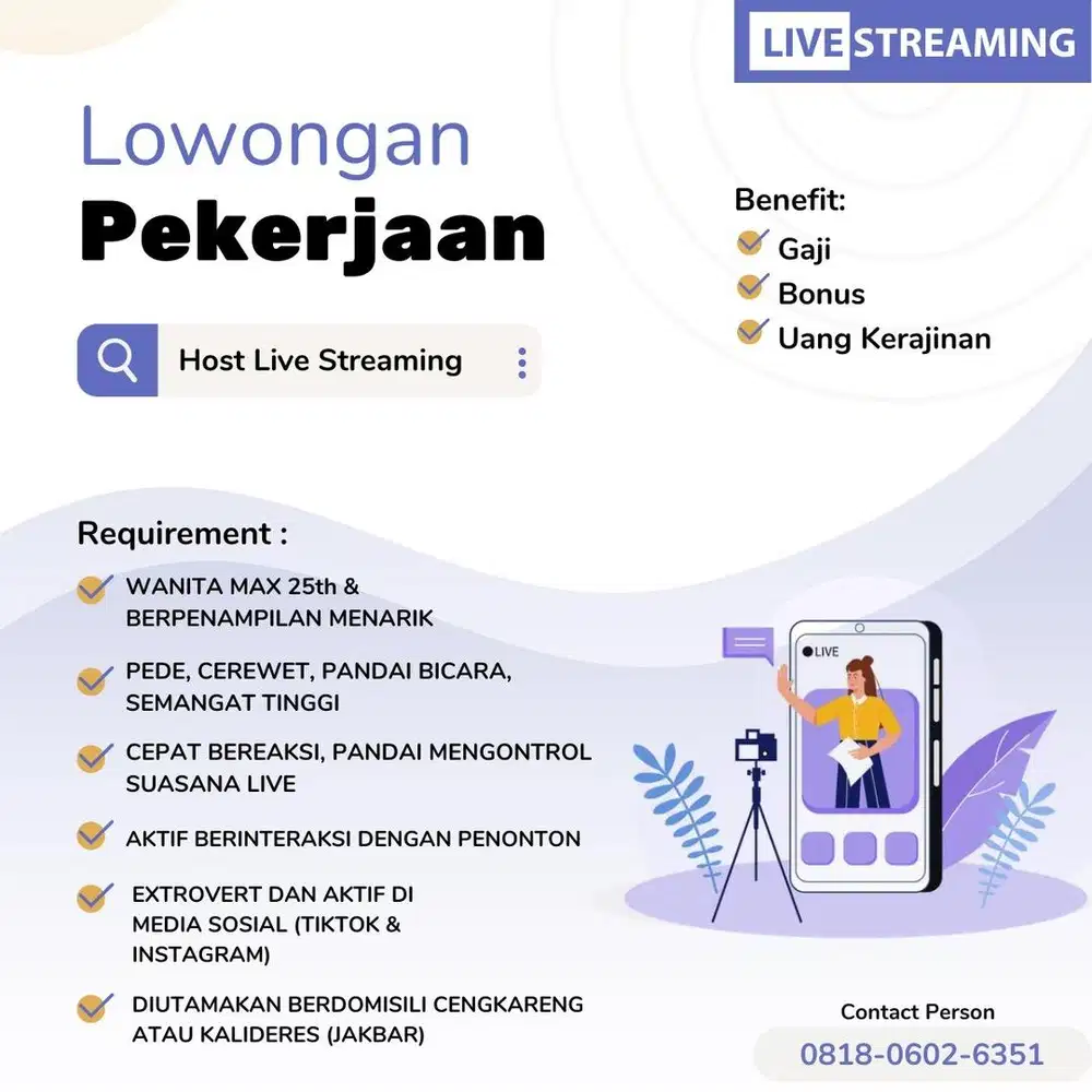 Lowongan Kerja Host Livestream (Wanita)