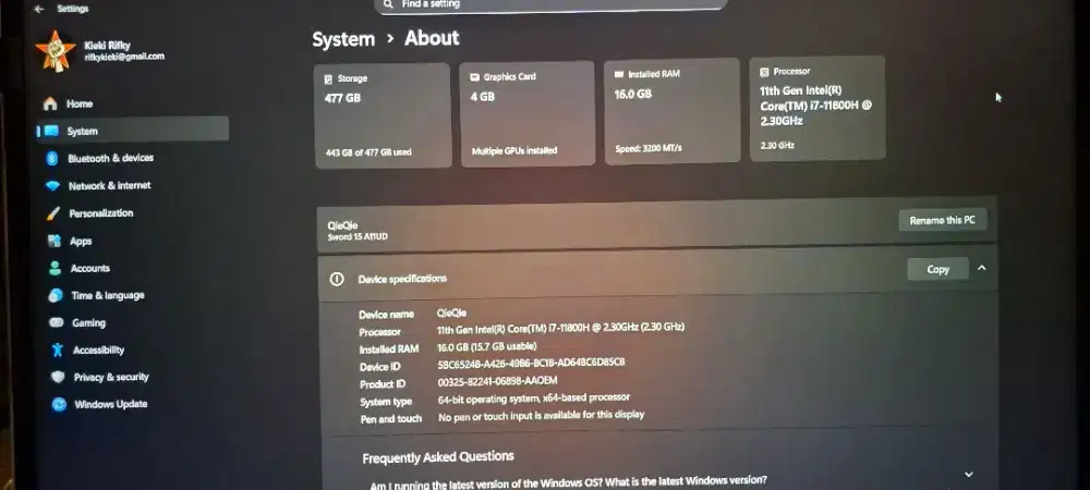 Jual MSI Sword 15 A11UD