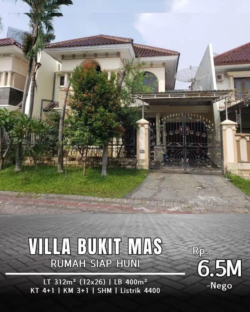 Dijual Turun Harga Rumah Villa Bukit Mas Cluster Monaco Surabaya