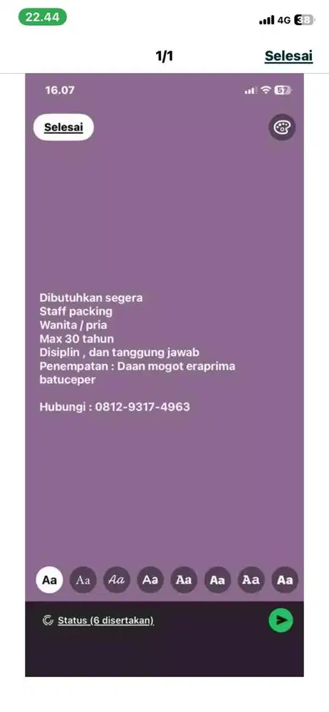 Dibutuhkan staff packing