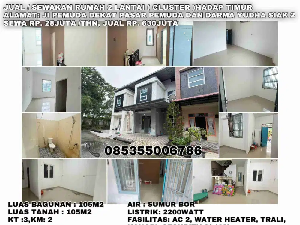 jua/sewakan rumah 2 lantai(cluster) jln.pemuda