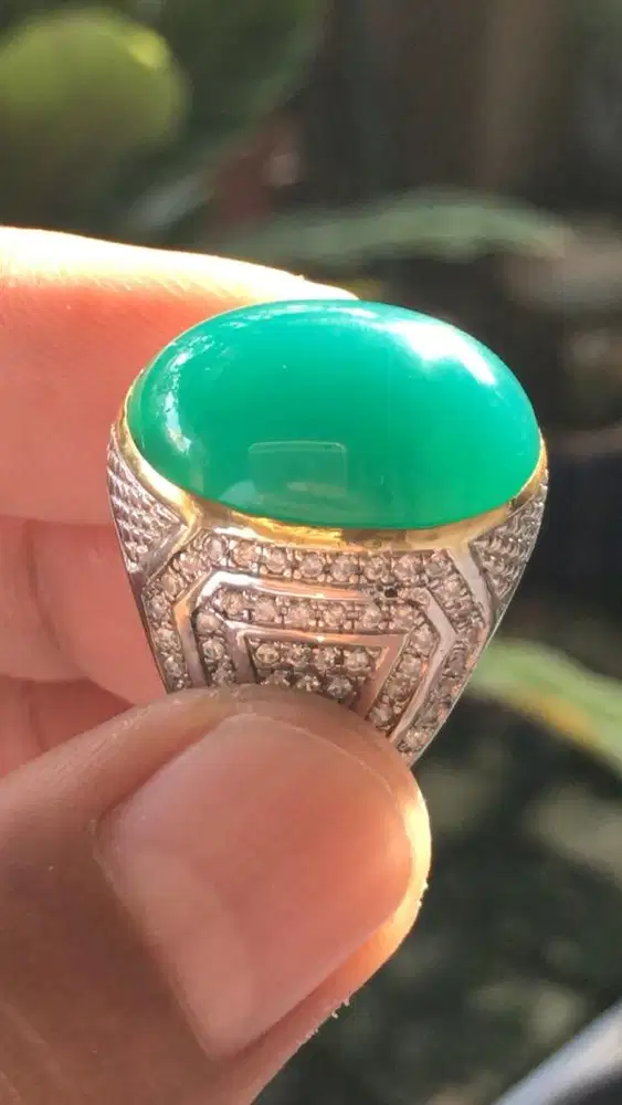 BATU BACAN PALAMEA ASLI KRISTAL NATURAL SIZE MEDIUM RING PERAK
