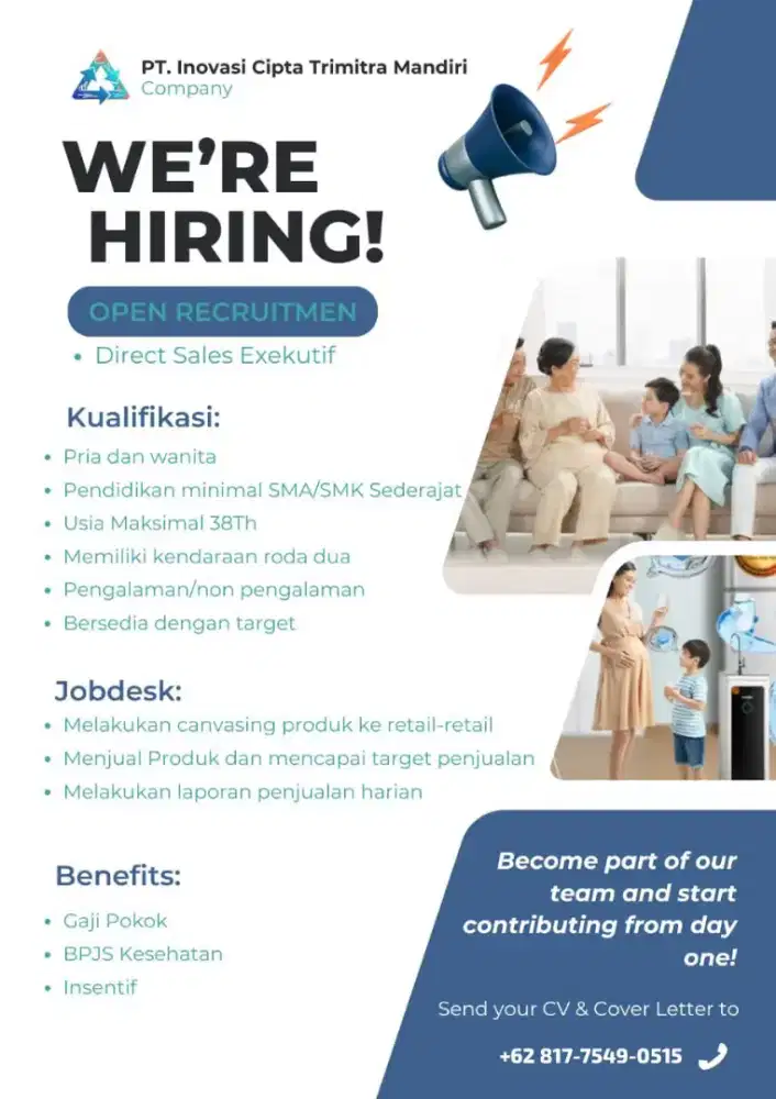 Dibuka! Posisi sales untuk Perusahaan kami