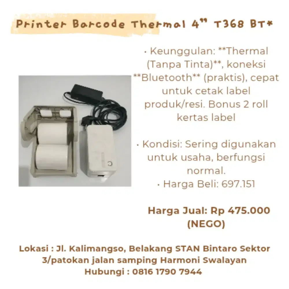 Printer Barcode Thermal 4” T368 BT