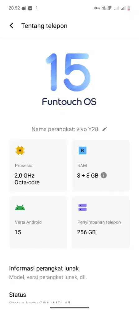 Jual vivo y28 ram 8+8/256 gb kumplit