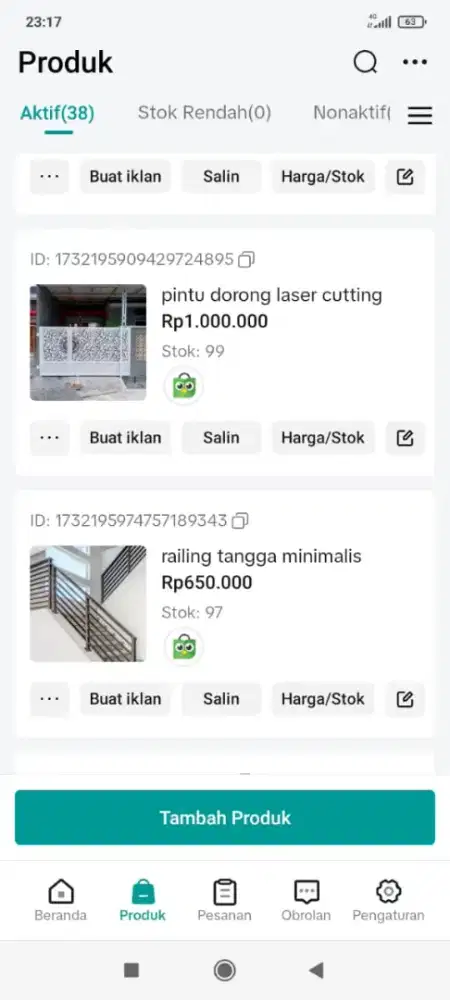 Pemasangan kanopi dan lain-lain