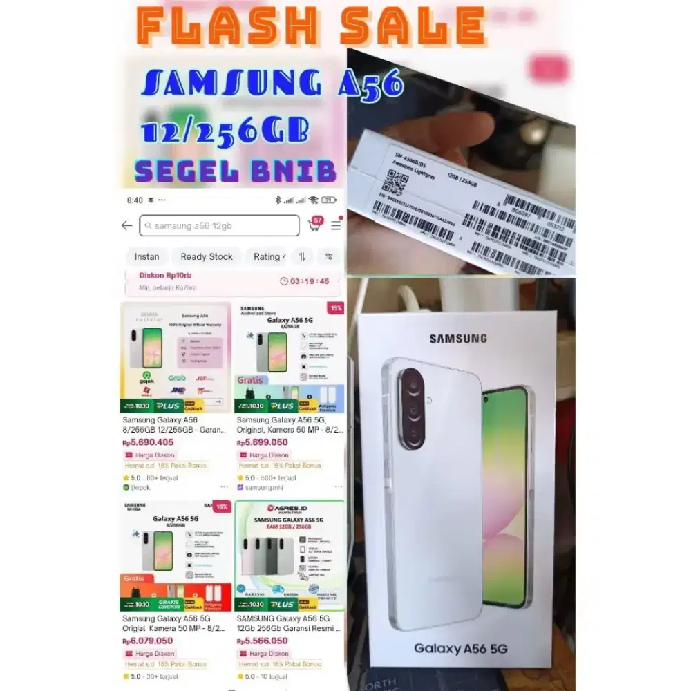 SAMSUNG A56 12/256 GB GARANSI RESMI (NO ADAPTOR)